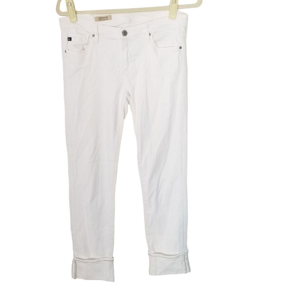AG Adriano Goldschmied Womens 28 White Denim Stevie Slim Straight Cuffed Jeans